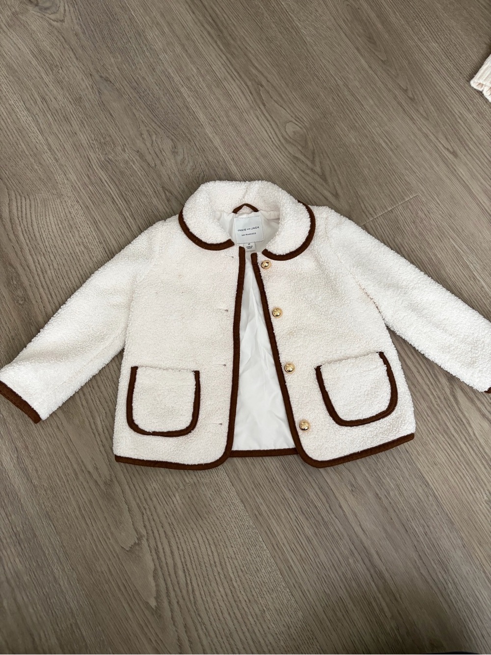 Janie and Jack Cream Sherpa Coat with Brown Trim